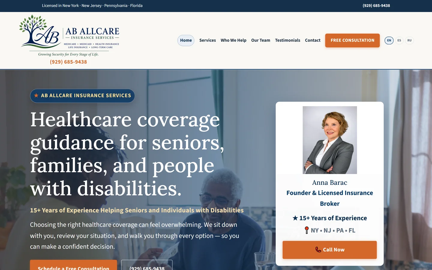 AB Allcare Insurance Services website — homepage, desktop