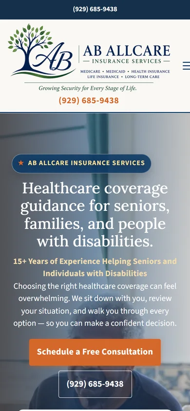 AB Allcare Insurance Services website — mobile