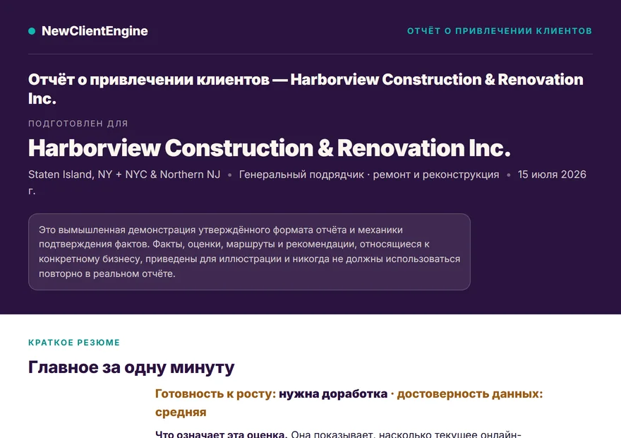 Образец отчёта о привлечении клиентов — обложка и индекс готовности к росту